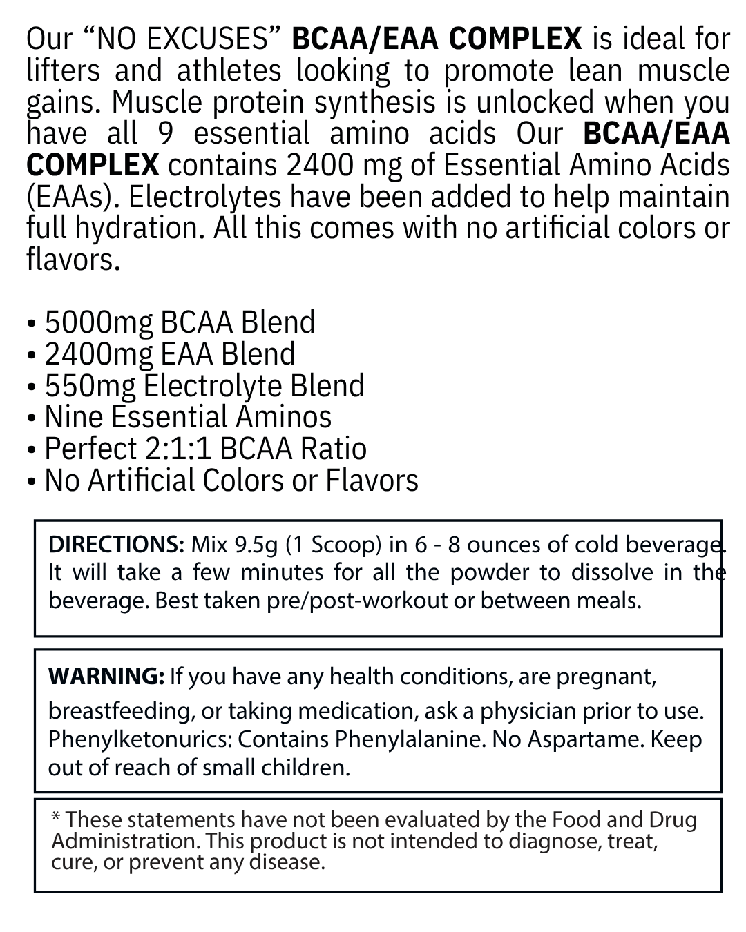 "NO EXCUSES" - BCAA / EAA COMPLEX