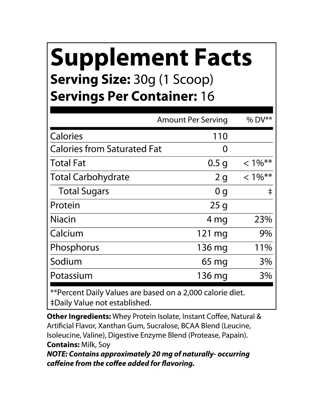 "NO EXCUSES" 100% WHEY ISOLATE Cappuccino 1LB