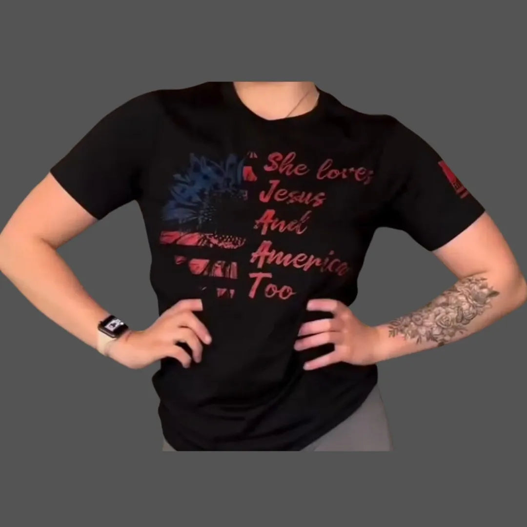 FIT LIFE FREEDOM "SHE LOVES JESUS AND AMERICA TOO" TEE