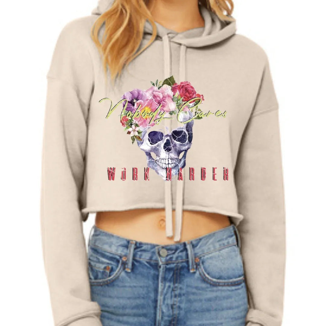 FIT LIFE FANCY "Nobody Cares/Work Harder" Cropped Hoodie
