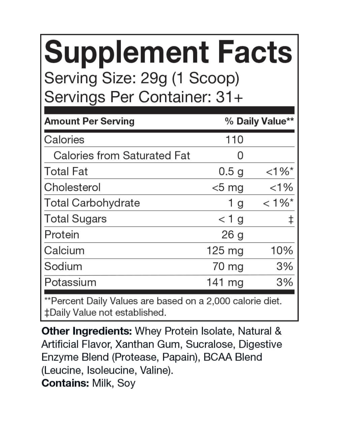 "NO EXCUSES" 100% WHEY ISOLATE Vanilla Milkshake 2LB