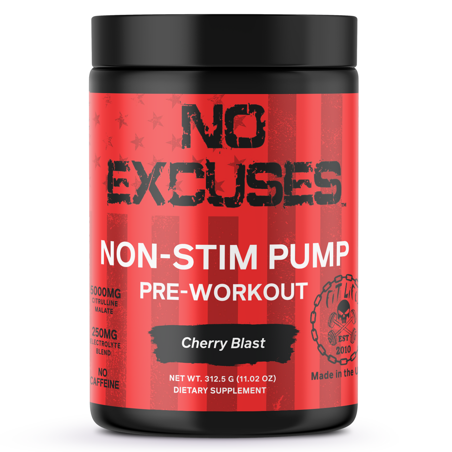 "NO EXCUSES" NON-STIM PUMP Pre-Workout - Cherry Blast (w/ Natural Flavor)