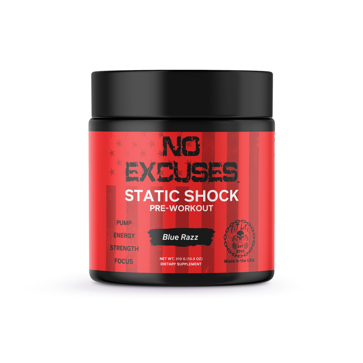 "NO EXCUSES" STATIC SHOCK Pre-Workout - Blue Razz