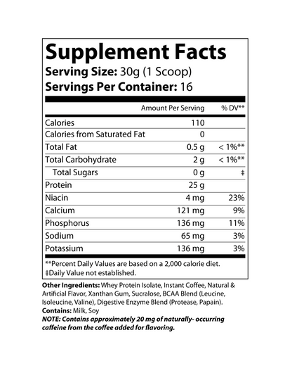 "NO EXCUSES" 100% WHEY ISOLATE Cappuccino 1LB