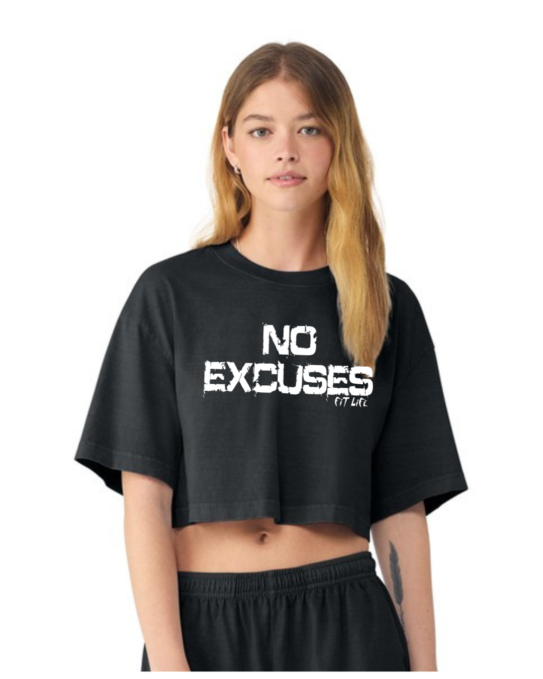 FIT LIFE FANCY "NO EXCUSES" Heavyweight Garment-Dyed Cropped Tee
