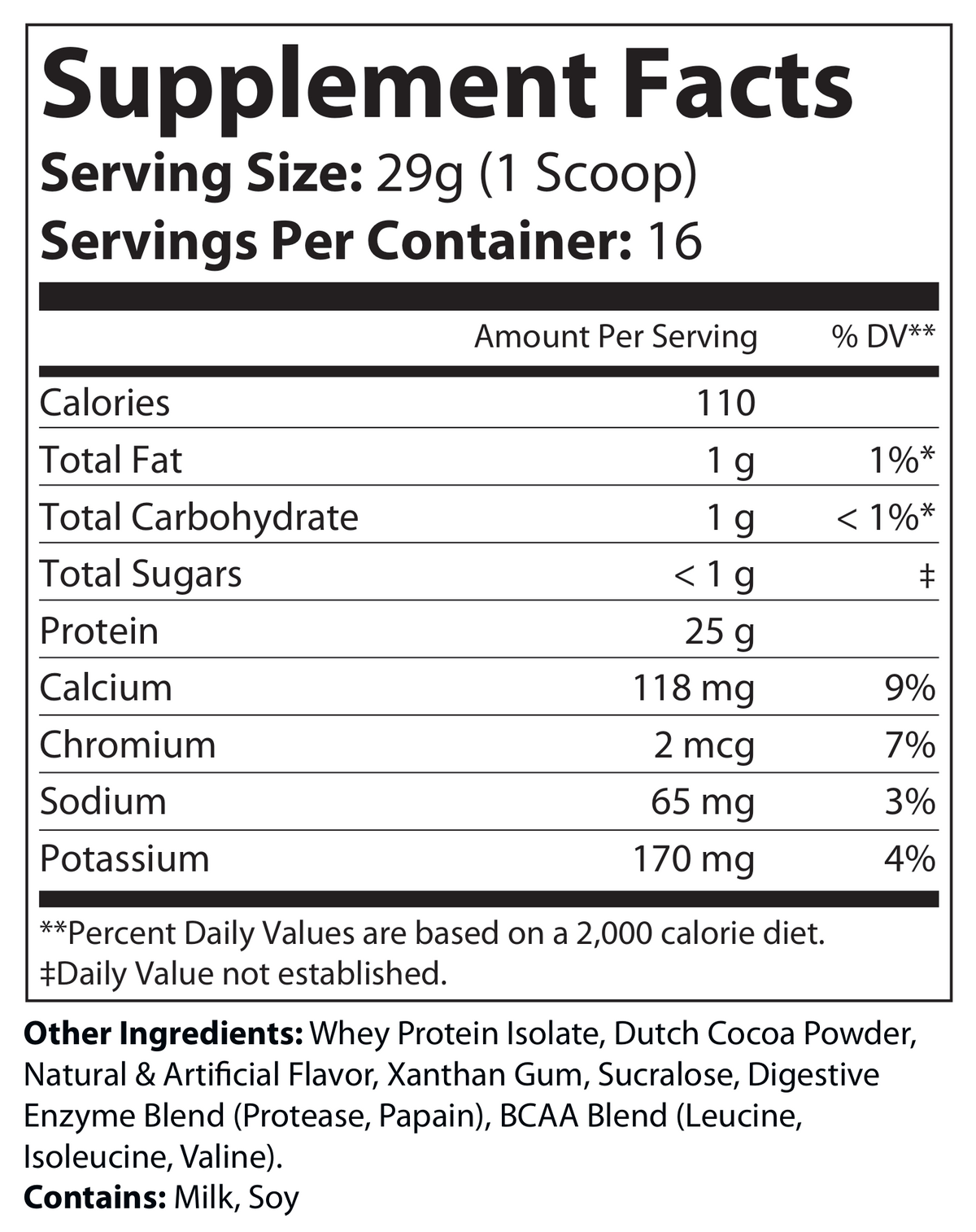 "NO EXCUSES" 100% WHEY ISOLATE Chocolate Milkshake 1 LB