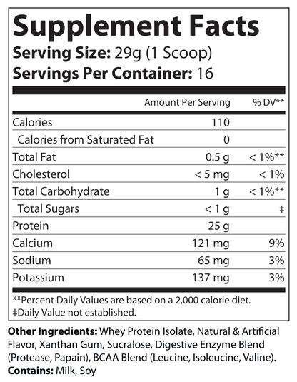 "NO EXCUSES" 100% WHEY ISOLATE Vanilla Milkshake 1 LB